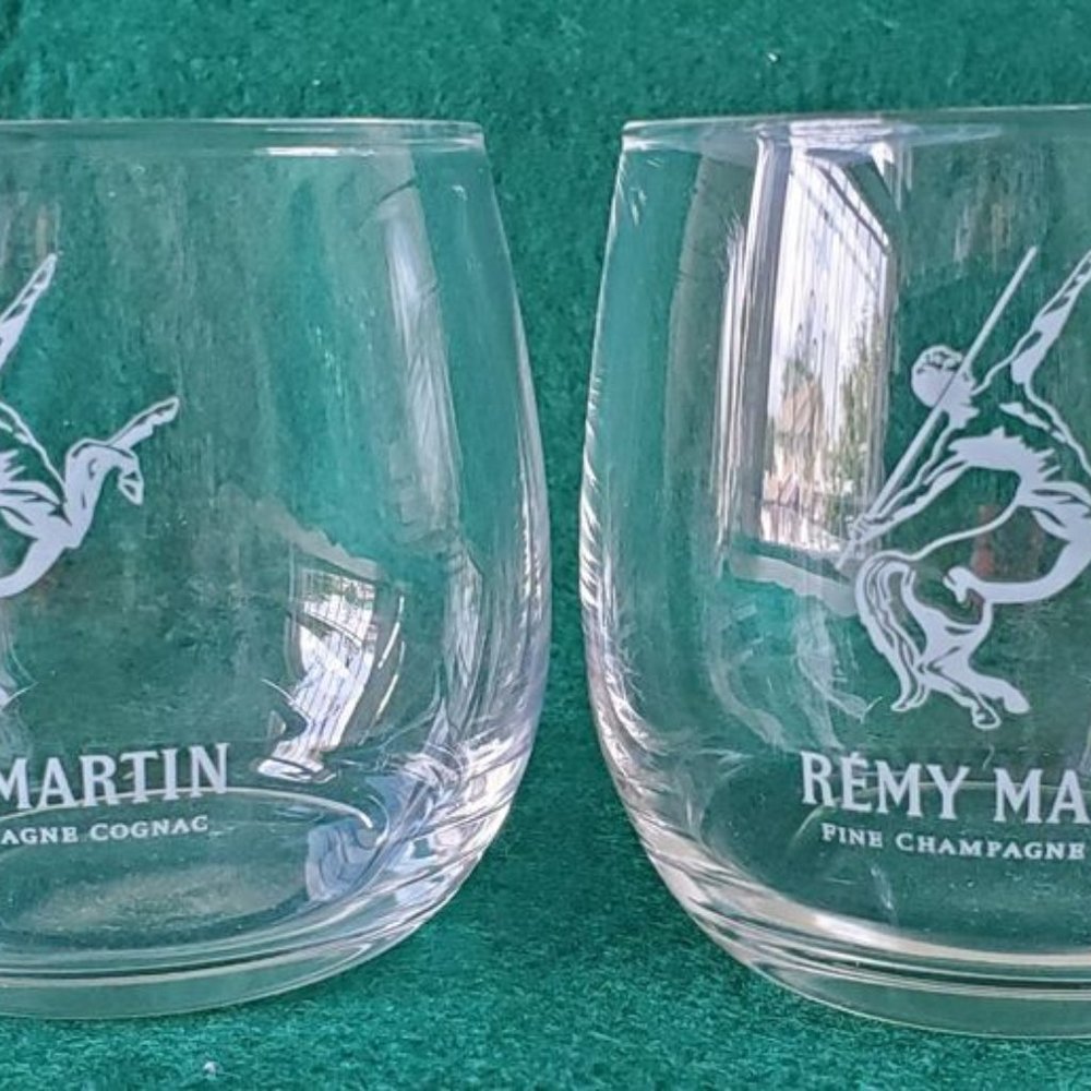 Etched Remy Martin lowball glasses
